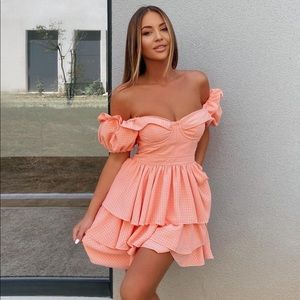 New Safia Mini Dress in Peach NBD